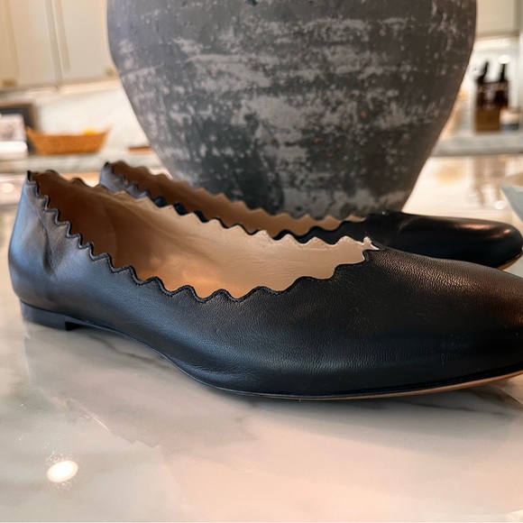 Chloe 🖤 Lauren scalloped black leather ballet flats size 37 worn once 🖤🖤🖤 - Picture 5 of 8